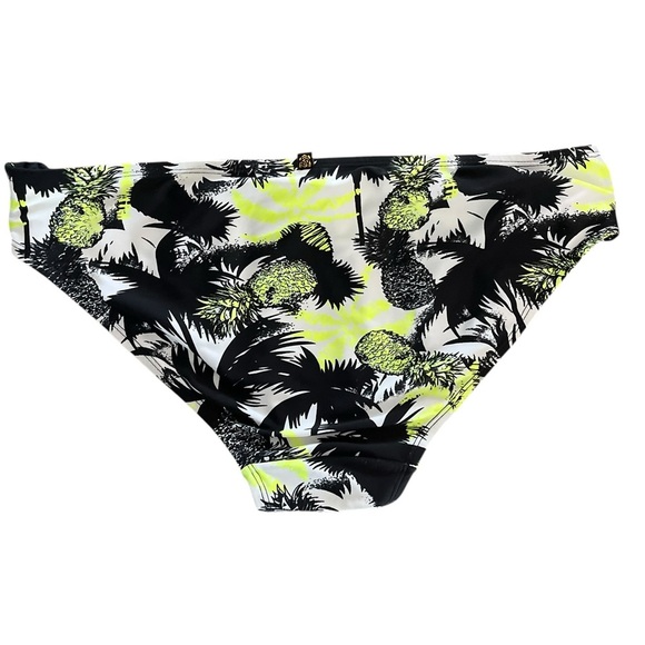 Black and Neon Pineapple Palm Print Bikini Bottom Ruched Waist Tropical Swim - Picture 5 of 5